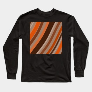 Trendy cool boho stylish brown orange wavy lines abstract pattern Long Sleeve T-Shirt